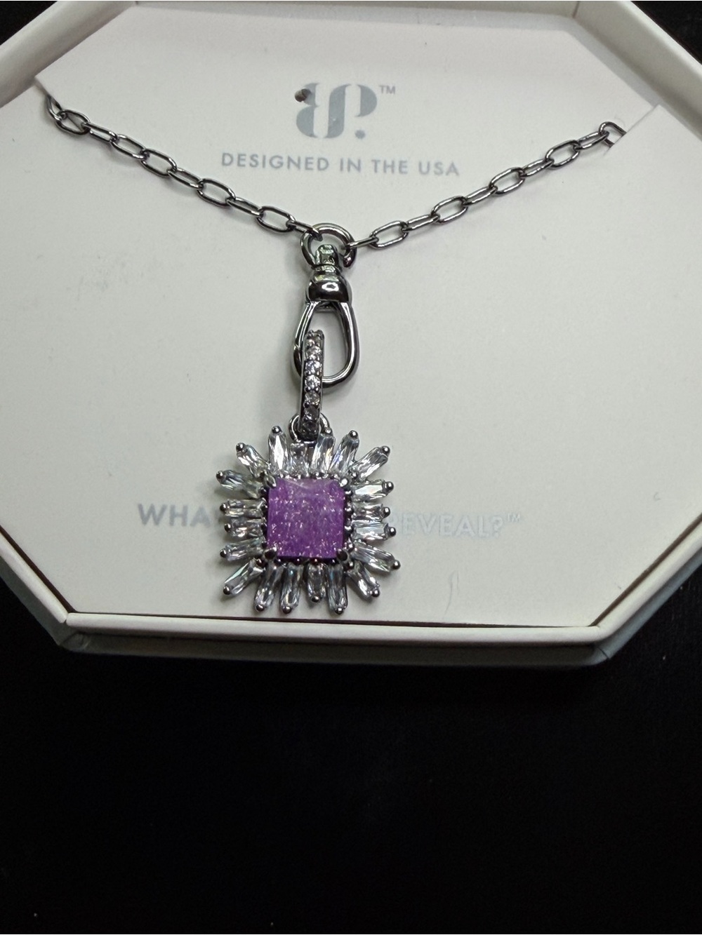 Hematite Plating Necklace with Iris Ice Crystal Sunburst Pendant